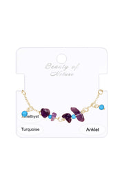 Amethyst & Turquoise Beaded Anklet - GF