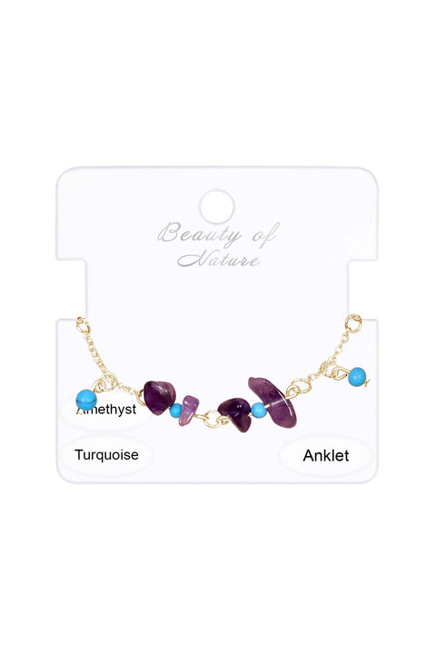 Amethyst & Turquoise Beaded Anklet - GF