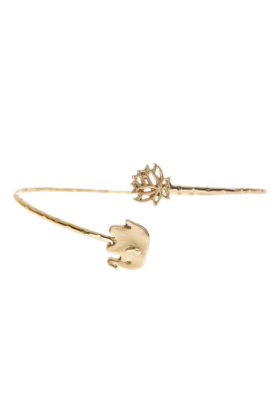 Elephant & Lotus Charm Cuff Bracelet - GF