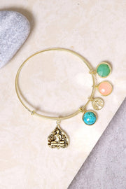 Mixed Crystal With Buddha Charm Bangle Bracelet - GF