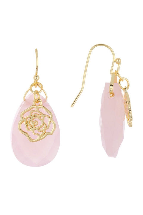 Rose Crystal & Rose Charm Drop Earrings - GF