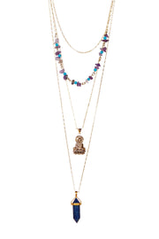 Lapis & Guan Yin Triple Strand Blessing Necklace - GF