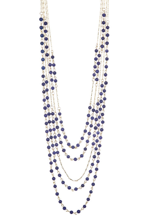Lapis Multi Strand Long Drape Necklace - GF