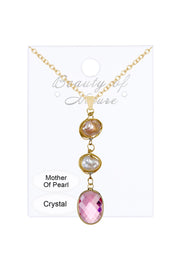 Raspberry Crystal & Mother Of Pearl Pendant Necklace - GF