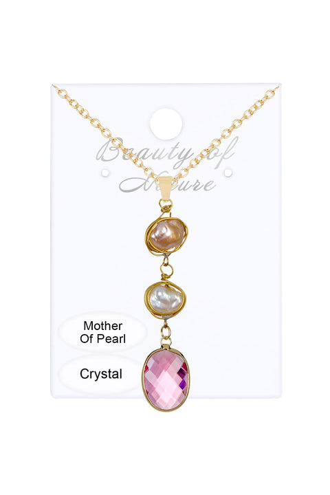 Raspberry Crystal & Mother Of Pearl Pendant Necklace - GF