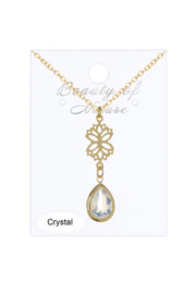 Moonstone Crystal & Lotus Pendant Necklace - GF