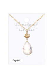 Moonstone Crystal & Lotus Pendant Necklace - GF
