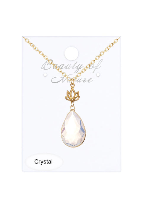 Moonstone Crystal & Lotus Pendant Necklace - GF
