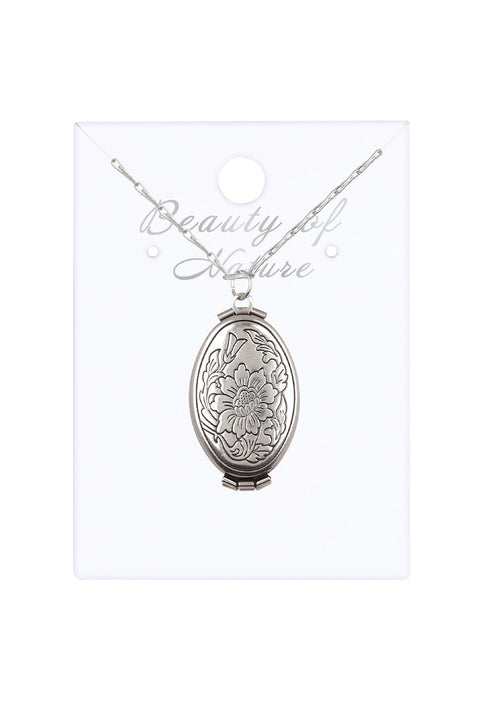 Silvertone Picture Frame Locket Pendant Necklace - SF