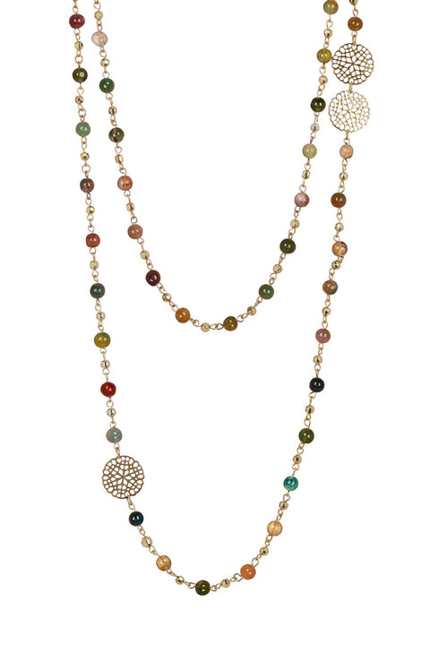 Mixed Jaspber & Glass Pearl Two Strand Necklace - GF