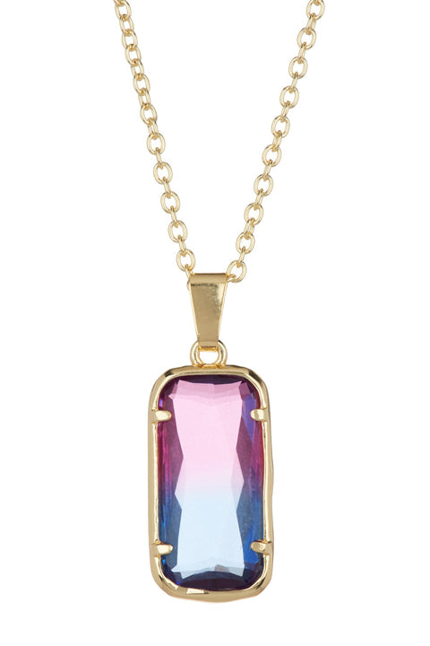 Dyed Crystal Rectangle Pendant Necklace - GF