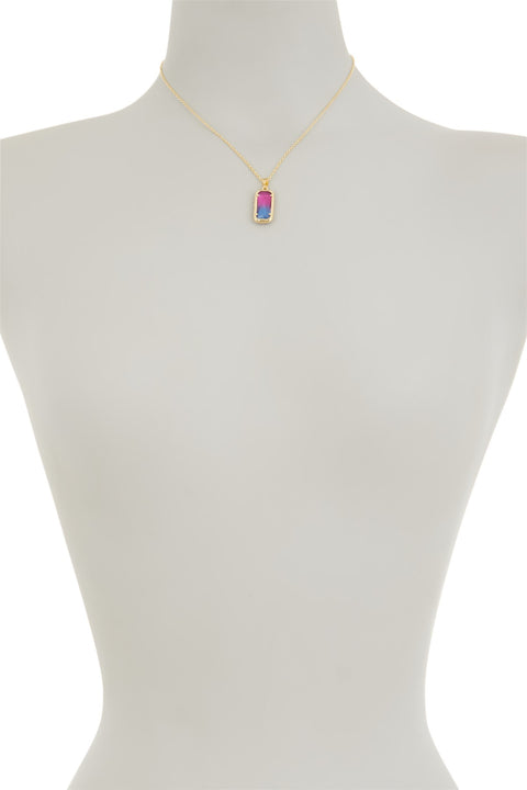 Dyed Crystal Rectangle Pendant Necklace - GF