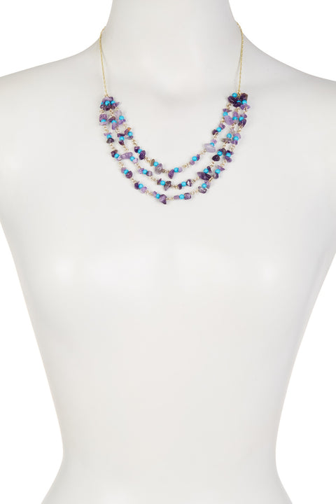 Amethyst & Turquoise Triple Strand Layering Necklace - GF