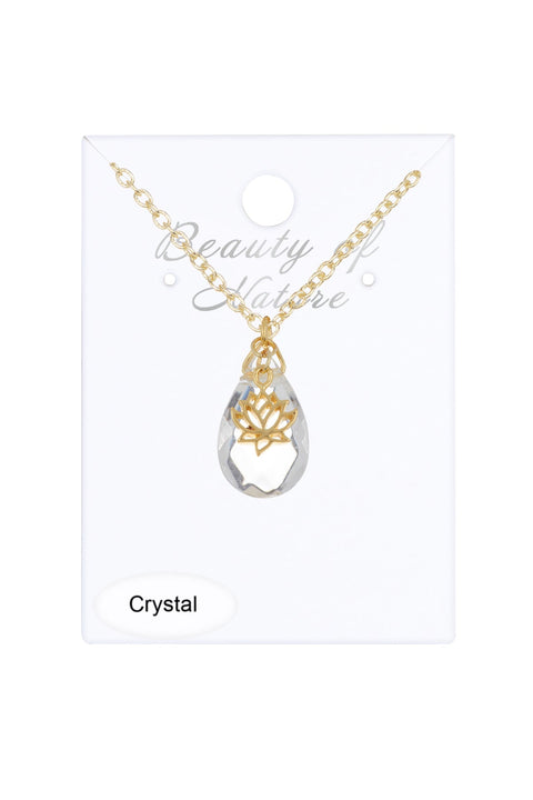 Sterling Silver & Crystal Quartz Lotus Necklace - GF