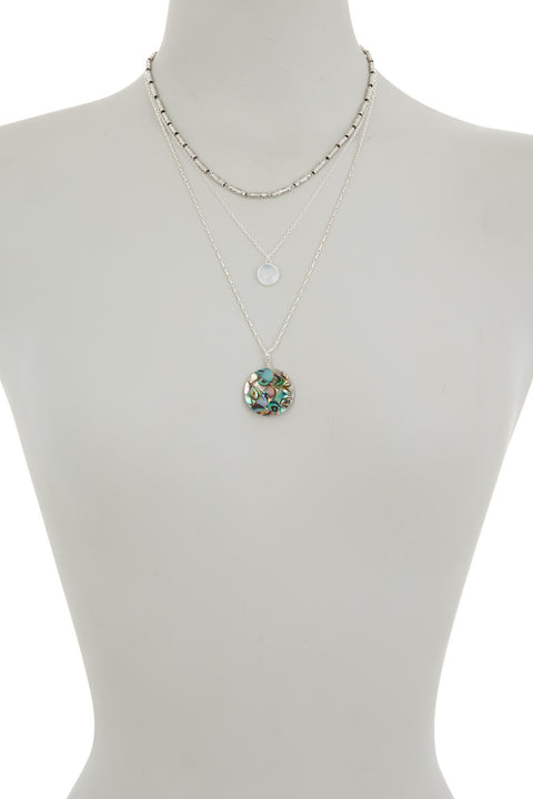 Abalone Shell & Moonstone Crystal 3 Strand Necklace - SF