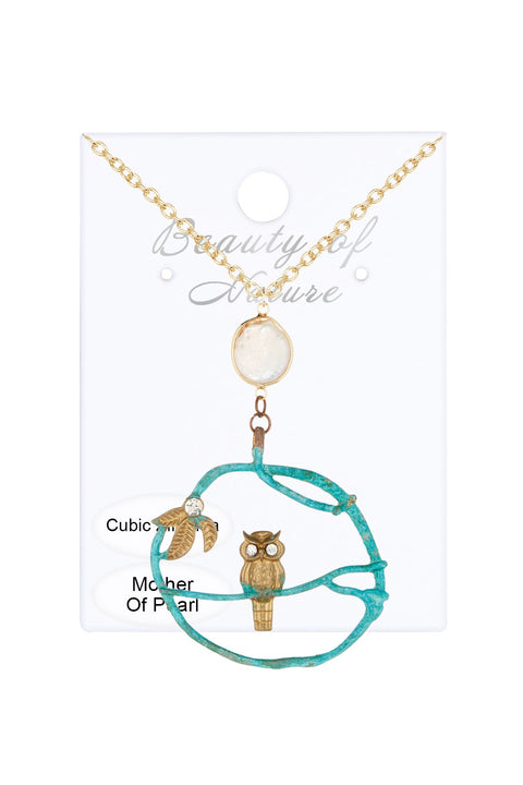 Perched Owl Pendant Necklace - GF