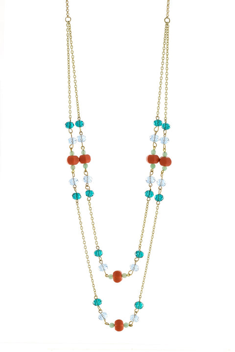 Aqua Crystal Two Strand Necklace - GF