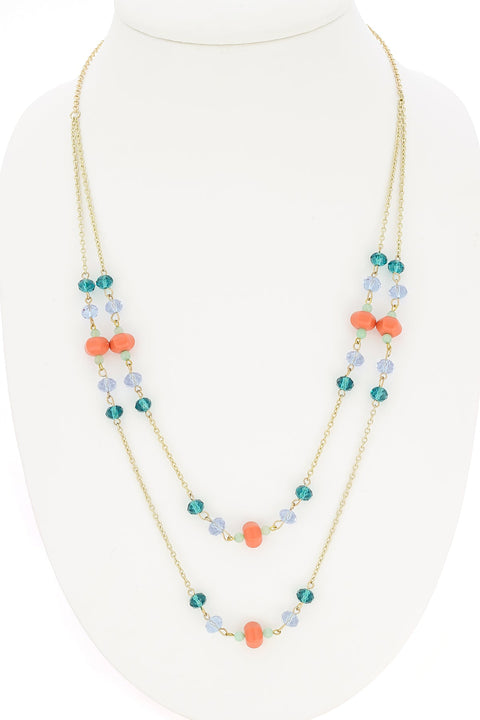 Aqua Crystal Two Strand Necklace - GF