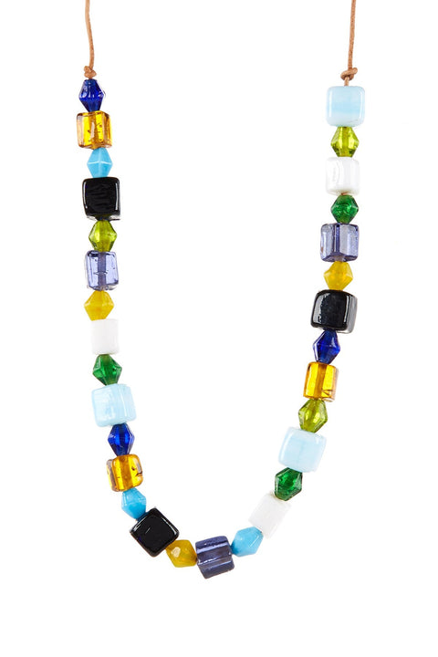 Murano Glass Beaded & Leather Bohemian Necklace - GF