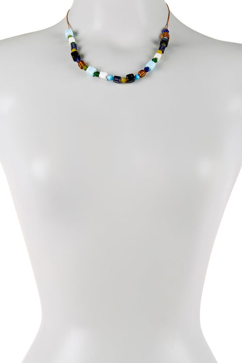 Murano Glass Beaded & Leather Bohemian Necklace - GF