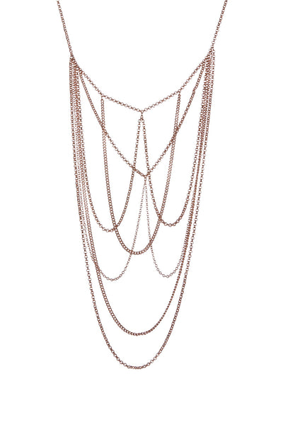 Multi Strand Drape Necklace In Rose Gold - RG