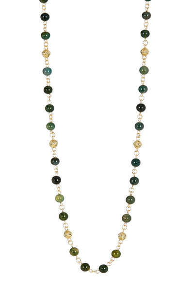 Moss Agate Beads Long Station Necklace - GF