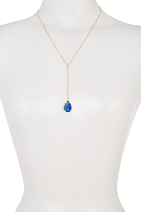 London Blue Crystal Pear Cut Y Necklace - GF