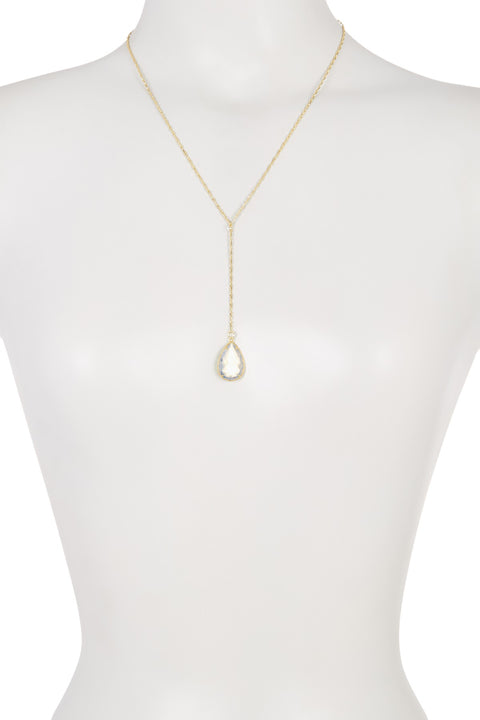 Moonstone Crystal Pear Cut Y Necklace - GF