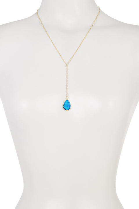 Swiss Blue Crystal Pear Cut Y Necklace - GF