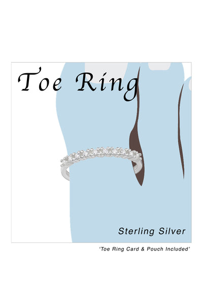 Sterling Silver Adjustable Toe Ring with Cubic Zirconia - SS