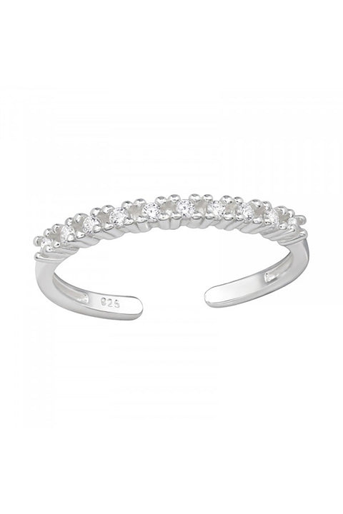 Sterling Silver Adjustable Toe Ring with Cubic Zirconia - SS