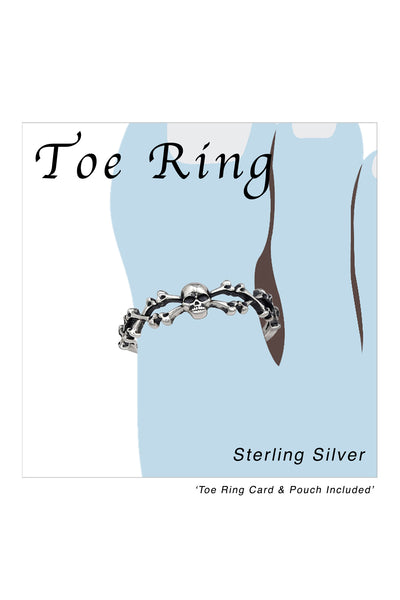 Sterling Silver Adjustable Skull with Bones Toe Ring - SS
