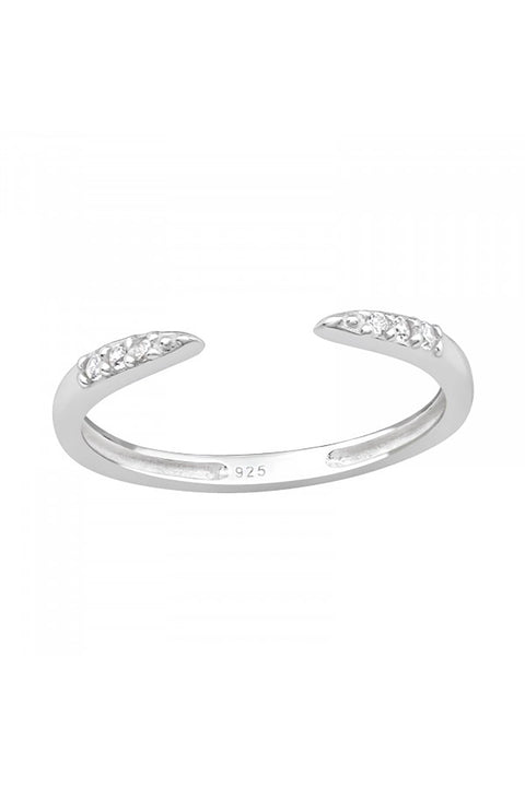 Sterling Silver Adjustable Line Toe Ring with CZ - SS