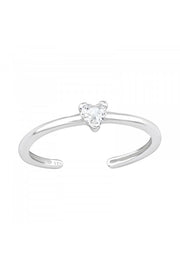 Sterling Silver Adjustable Toe Ring with Heart CZ - SS