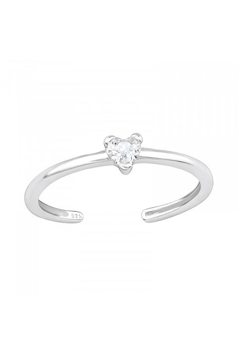Sterling Silver Adjustable Toe Ring with Heart CZ - SS