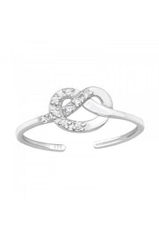 Sterling Silver Adjustable Heart Knot Toe Ring with CZ - SS