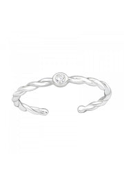 Sterling Silver Twisted Circle Toe Ring with CZ - SS