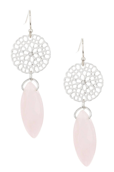 Rose Quartz & Filigree Daisy Drop Earrings - SF