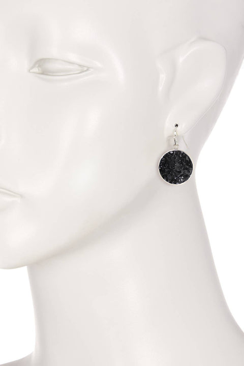 Hematite Round Shaped Drop Earrings - SF