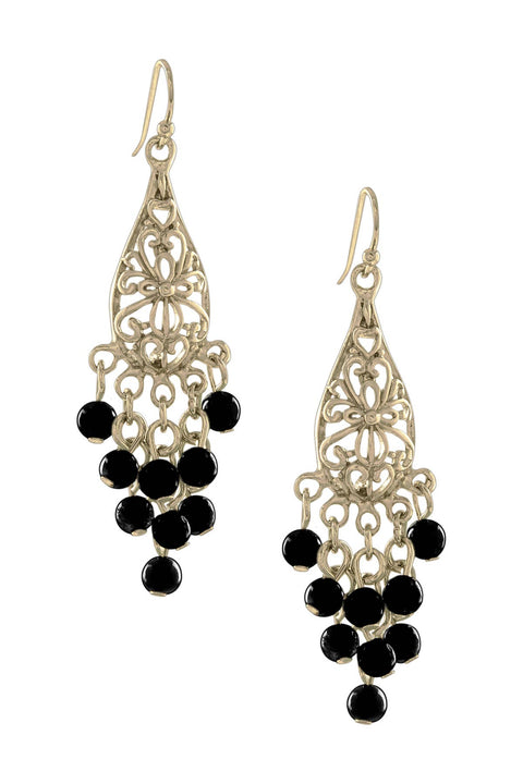 Black Onyx Bohemian Vintage Drop Earrings - AG