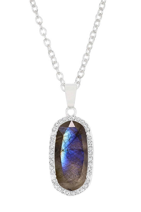 Labradorite Halo Pendant Necklace - SF