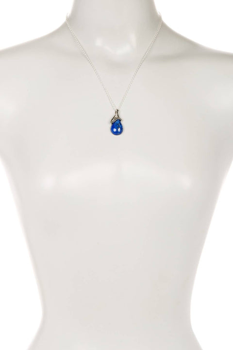 Lapis & Marcasite Pear Pendant Necklace - SF