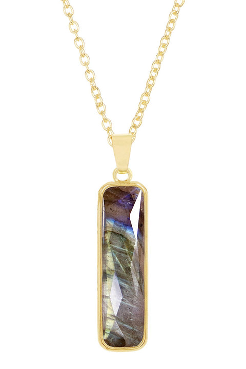 Labradorite Rectangle Pendant Necklace - GF