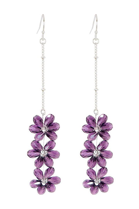 Lavender Austrian Crystal Flower Bloom Drop Earrings - SF