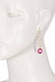 Raspberry Crystal & Interlocking Circle Drop Earrings - GF