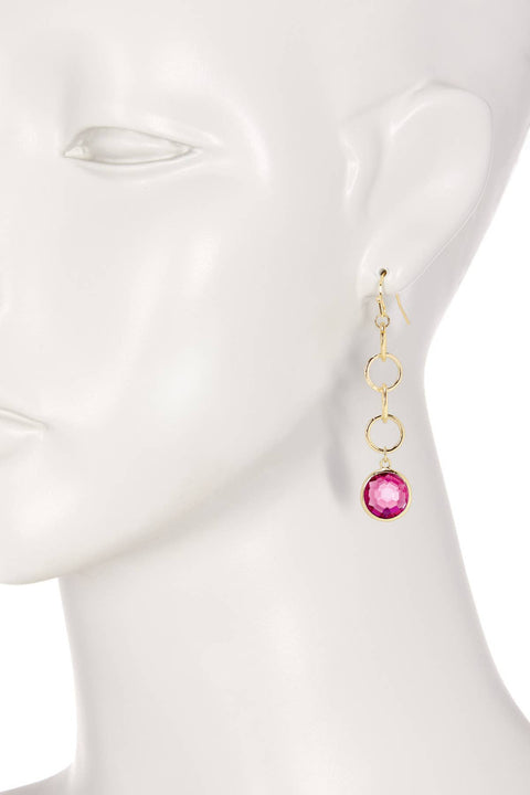 Raspberry Crystal & Interlocking Circle Drop Earrings - GF