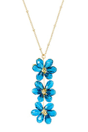 Blue Austrian Crystal Flower Bloom Pendant Necklace - GF