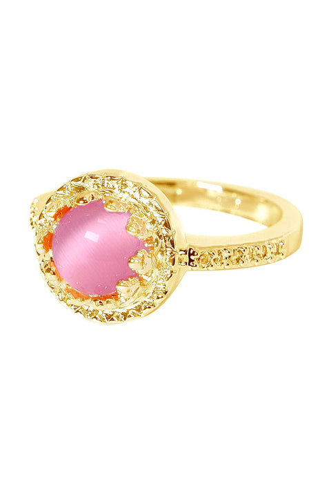 Round Cab Pink Cat's Eye Ring - GF