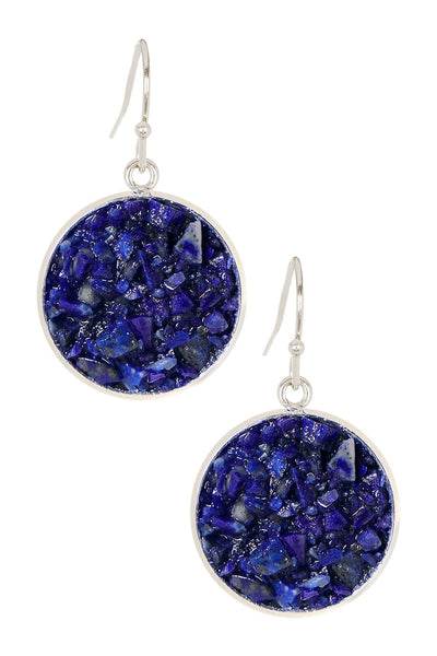 Lapis Round Shaped Drop Earrings - SF