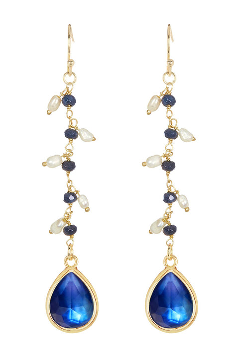 Labradorite Doublet & Pearl Drop Earrings - GF